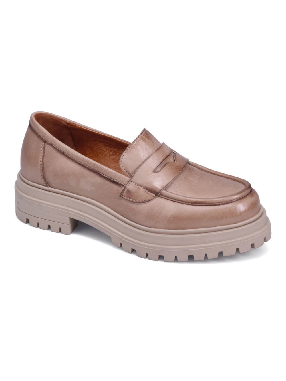 Antique Beige Chunky Leather Loafer - Miz Mooz Legend Loafer II